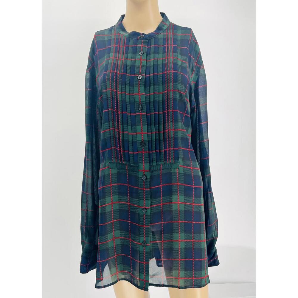 Plaid Button-Front‎ Tunic Shirt XL Lightweight Sheer Fabric Chaps